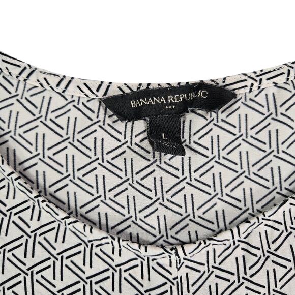 Banana Republic Wom LG Sleeveless Blouse Tie Front Geometric Abstract Office EUC - Picture 7 of 11